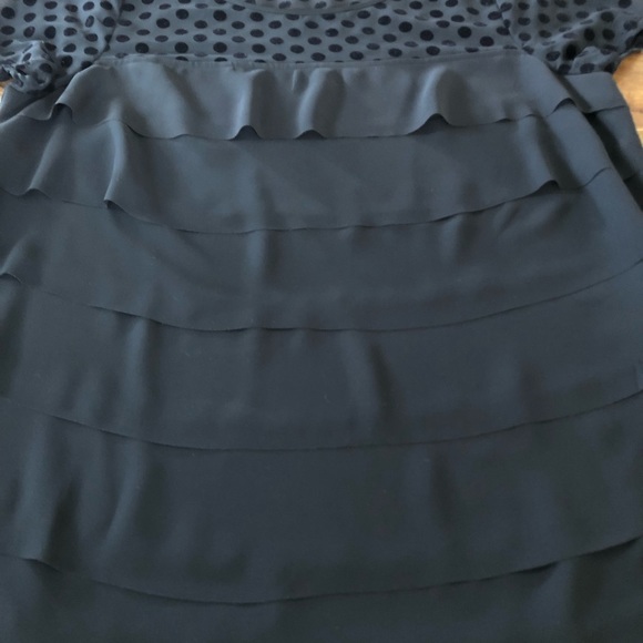 ELLE Black Ruffle Blouse with Velvet Dots - Size Small - Picture 2 of 5